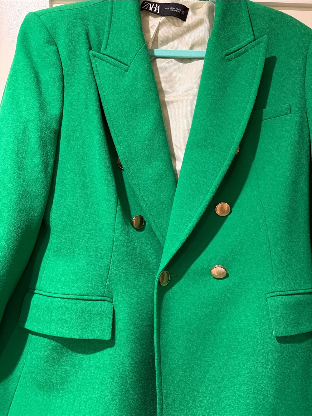 Zara Bright Green Double-Breasted Blazer with Gold Buttons - Picture 5 of 6